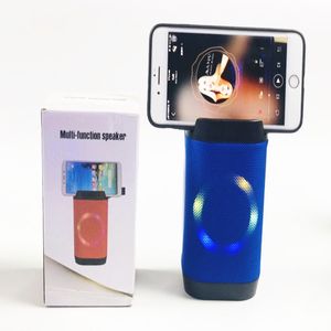 Mini haut-parleur Bluetooth avec poignée de support de téléphone Boîte de son sans fil portable Radio FM Lumières LED colorées Support de haut-parleur stéréo