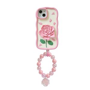 DHL libre al por mayor de silicona de dibujos animados en 3D Flores rosadas Caja del teléfono floral para iphone 14 13 12 Pro Max i11 14pro 13pro 12pro Cubierta suave de gel de sílice a prueba de golpes + Correa para niña