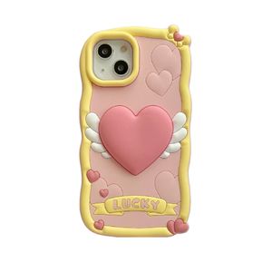 DHL gratuit gros 3d dessin animé Corée du Sud Pop mignon 3D amour coeur aile rose téléphone étui pour iphone 14 13 12 i11 Pro Max couverture en silicone souple