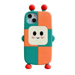 DHL libre al por mayor 3D Cute Cartoon Geometry Robot Phone Case para iPhone 14 Pro Max 11 12 13 Pro Max a prueba de golpes contraportada suave