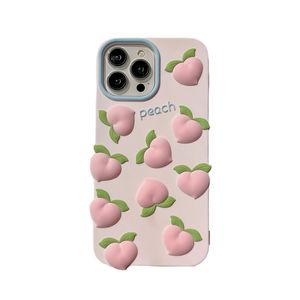 DHL gratis al por mayor 3D Cute Peach Pink summer Phone Case para iphone 14 13 12 i11 Pro Max 14pro 13pro Chica frutas Cubierta de protección a prueba de golpes de silicona suave