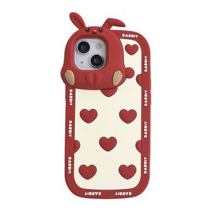 DHL gratuit gros coréen ins mignon coeur d'amour lapin oreille rouge 3D téléphone étui pour iPhone 14 13 12 11 Pro Max 14pro 13pro Silicone protection souple Cove