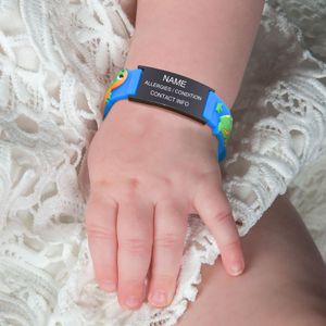 Pulsera de identificación de alerta médica personalizada con grabado gratis para niños, pulsera de hielo personalizada de silicona de seguridad para niños, niñas y niños