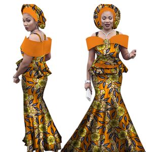 Conjuntos africanos de headtie gratis para mujeres Dashiki ropa africana de talla grande Bazin ropa africana tradicional de manga corta WY3113