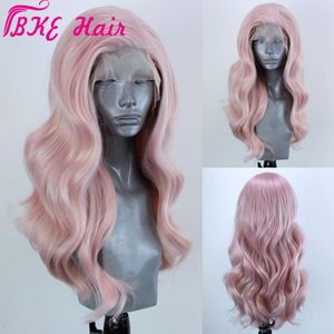 Parte libre onda del cuerpo peluca cosplay rosa Pre desplumada con cabello de bebé pelucas delanteras de encaje completo resistente al calor cabello sintético para mujeres negras