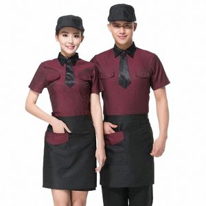 Uniforme de travail d'été à manches courtes, chemise à cravate + poche, ensemble 2 pièces, vêtements de travail pour pâtisserie, uniforme de Cier bon marché, z0UH #