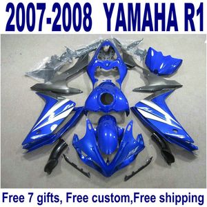 Juego de carrocería Freeship para carenados YAMAHA YZF R1 07 08 azul negro nuevo kit de carenado YZF-R1 2007 2008 YQ37