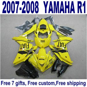 Ensemble de carrosserie Freeship pour carénages YAMAHA YZF R1 07 08 jaune noir nouveau kit de carénage YZF-R1 2007 2008 YQ43