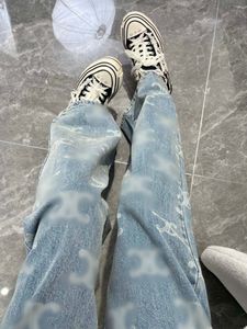 Jeans bleus pour femmes de créateurs français Pantalon à jambe droite Triumphal Arch logo imprimé dames décontracté minceur jean à jambe droite pantalon en denim de luxe