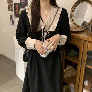 Collier de poupée française à manches longues Maxi robe japonaise Kawaii femmes noir fée fête de mariage automne vêtements dames 210604