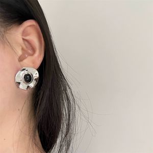 Pendientes únicos irregulares de Color plateado y ágata negra Natural francesa para mujer, diseño ligero de lujo, abalorio de alta gama para Otoño/Invierno