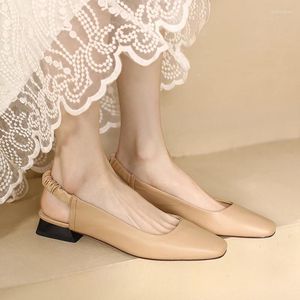 Sandalias francesas Estilo de gran tamaño Toe Square Women S Bordy Heel Banda elástica Foot Elegant Simple Spring Shoes Elatic Zapato