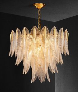 Luz de estilo francés Lámpara de araña de lujo para sala de estar Poste Moderno Retro Dormitorio Comedor Villa Lámparas Lámpara de hoja de vidrio de gama alta