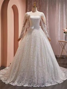 Vestido de novia de encaje estilo francés temperamento de manga larga novia simple y ligera fn4410