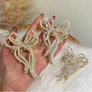 Tempérament français creux géométrique strass perle nœud papillon pince à cheveux pour femmes bijoux cheveux accessoires cadeaux