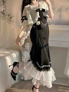 Vestido de sirena de hadas vintage francés Mujeres encaje de fiesta coreana princesa vestida de correa femenina de primavera dulce lolita midi vestido 240409
