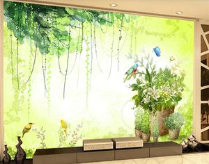 la main-peint de fleurs en pot vert frais salon décoration fond peinture murale papier peint mur fenêtre