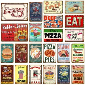 Food Fast Fast Fast Food Sea Metal Metal Signes Vintage plaque de boeuf pain pizza mural affiche petit déjeuner à la maison Kichen Decor 20x30cm woo