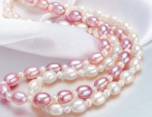 Poudre de perles d'eau douce collier de perles de riz violet et blanc tendance de la mode femme chaîne en or chaîne à envoyer petite amie