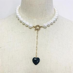 Collar de perlas de agua dulce hecho a mano joyería de cuello corto colgante de piedra negra banquete boda mujeres agregar glamour accesorios de ropa Ne282U