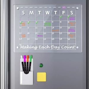 Magneti per il frigorifero Adesivo magnetico Calendario Scheda pianificatore Programma magnetico riutilizzabile Menu messaggio in acrilico trasparente 231011