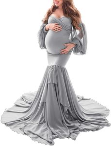 Vestido de mujer embarazada con volantes color sólido sexy sin tirantes vestido de mujer embarazada accesorios de fotografía Photoshot 240111