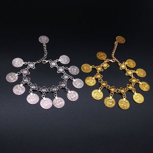 Fringe Coins Charm Bracelet Joyería de moda Antique Silver Gold Round Coin Tassel Tobilleras Cadena de pie para mujeres al por mayor
