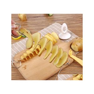 Fruits Légumes Outils Tornade De Pommes De Terre Spirale Cutter Chaîne Tourner Chips Tour Trancheuse Bricolage Manuel Concombre Carotte Maker Drop Delivery Dh1Hk