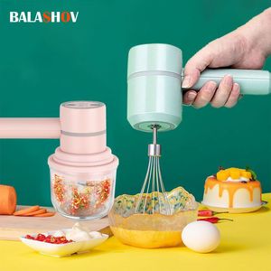 Fruit Vegetable Tools USB 2 In 1 Electric milk frother Garlic Chopper Masher Whisk Egg Beater 3Speed Mixer Kitchen Handheld Automatic foamer 230320
