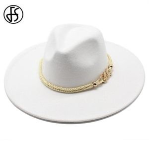 Fs Black White Wool Big Wide Brim Hats Simple Top Hat Panama Feel Fedoras Hat For Men Women Trilby Bowler Jazz Cap8176639