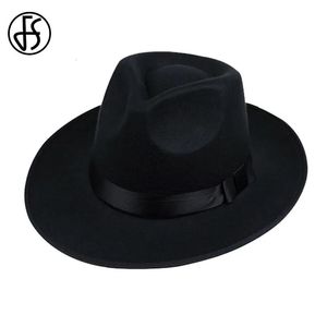 FS Unisexe Black Grey Brown Wool Hats Fedora Men Trilby Wide Brim Feel Hat For Women Jazz Cap Panama Automne Gentleman Winter 240410