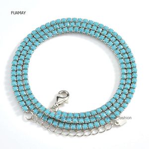 FUAMAY Joyería de Plata Turquesa Cadena Larga de Diamante Real Turquesa en Bruto Collar de Turquesa con Piedras Preciosas Chapadas en Azul de 18 Quilates