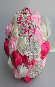 Fuchsia rose ivoire mariage bouquet de mariée simulation de fleur de fleur de fleur artificielle cristal sweet 15 quinceanera bouque1541672