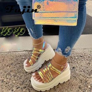 Fujin Plateforme Sandales Appartements Talons White Sandals Sandals Sandals Summer OMS OMS Chaussures d'été Femmes Zapatos de Mujer