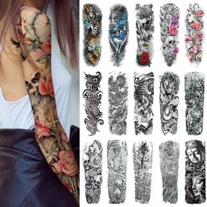 Manga de brazo completo Tatuaje fresco Tatuajes a prueba de agua Calcomanía temporal Cráneo Ángel Rosa Loto Hombres Flor completa Tatoo Arte corporal Tatto Girl