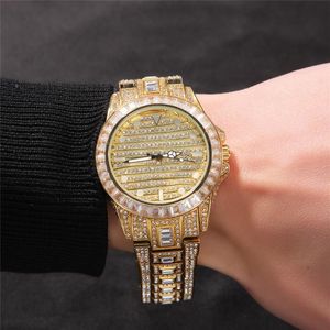 Full Bling Large Diamond Watch para hombres ICED-Out Hip Hop Mens Relojes de cuarzo Hip Hop Jewelry270t