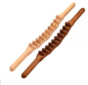 Full Body Massager 20 Beads Gua Sha Massage Stick Carbonized Wood Back Scrapping Meridian Therapy Wand Muscle Relaxing Guasha Massager Roller