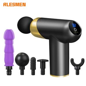 Masseur complet du corps RLESMEN Pistolet de massage LCD Didlo Attachement Vibrateur Détection des tissus profonds Masseur musculaire Pistolet Soulagement de la douleur Masseur corporel 230720