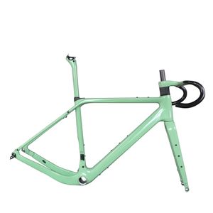 Cadre de vélo entièrement en Fiber de carbone T1000, peinture verte personnalisée, câble interne, frein à disque, gravier, pneu GR048 Max 700x50c