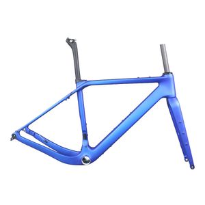 Cadre de vélo de gravier à disque T1000 entièrement en Fiber de carbone GR048 T47, support inférieur fileté, peinture bleue métallique