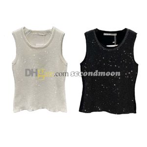 Débardeurs en cristal complet pour femmes, col en U, gilet de styliste, hauts sans manche, t-shirts tricotés Sexy, été