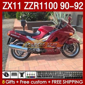 Fairings complets pour Kawasaki Ninja ZX 11 R 11R ZX11 R ZZR1100 ZX11R 90 91 92 Body 164NO.111 ZZR 1100 CC ZX-11R ZZR-1100 1990 1991 1992 ZX-11 R 90-92 Abs Kit de failles Abs