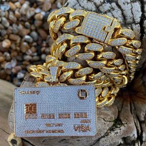 Collier pendentif carte de crédit entièrement glacé pour hommes, couleur or argent, bijoux Hip Hop avec chaîne de tennis, breloque CZ, cadeaux X0707281G
