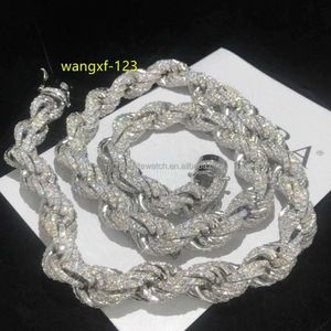 Full Iced Out Hip Hop Jewelry Moissanite Rope Chain Necklace Sterling Silver 7mm 8mm 9mm 11mm 12mm Twisted Diamond Rope Chain