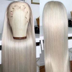 Full Lace Perruques de Cheveux Humains pour Femmes Platine Blonde Droite Avant de Lacet Perruque Remy Cheveux HD Transparent Dentelle Fronale Perruque 13x4/13x6