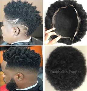 Afroamericano Afro Hair Full Lace Toupee Color negro Unidad masculina 12A Gade Indian Human Hairpieces Reemplazo para hombres Entrega urgente
