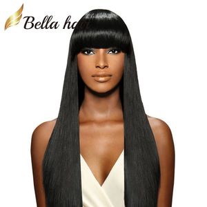 Peluca llena del cordón del pelo recto sedoso Pelucas brasileñas del pelo humano del Laceee del frente sin cola con flequillo para las mujeres negras
