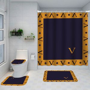 Full Letter Printed Toilet Cover Mats Designer Waterproof Shower Curtains Home Fashion Non Slip Mats
