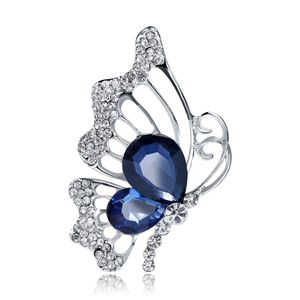 Broches papillon en alliage de Zinc avec doubles cristaux bleus pour femmes, bijoux avec strass