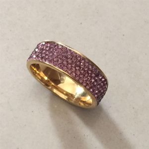 Bagues de mariage en acier inoxydable, 5 rangées de cristal violet, bijoux à la mode fabriqués avec de véritables cristaux CZ 165T
